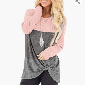 Cotton long sleeve tunic pink and grey knot accent